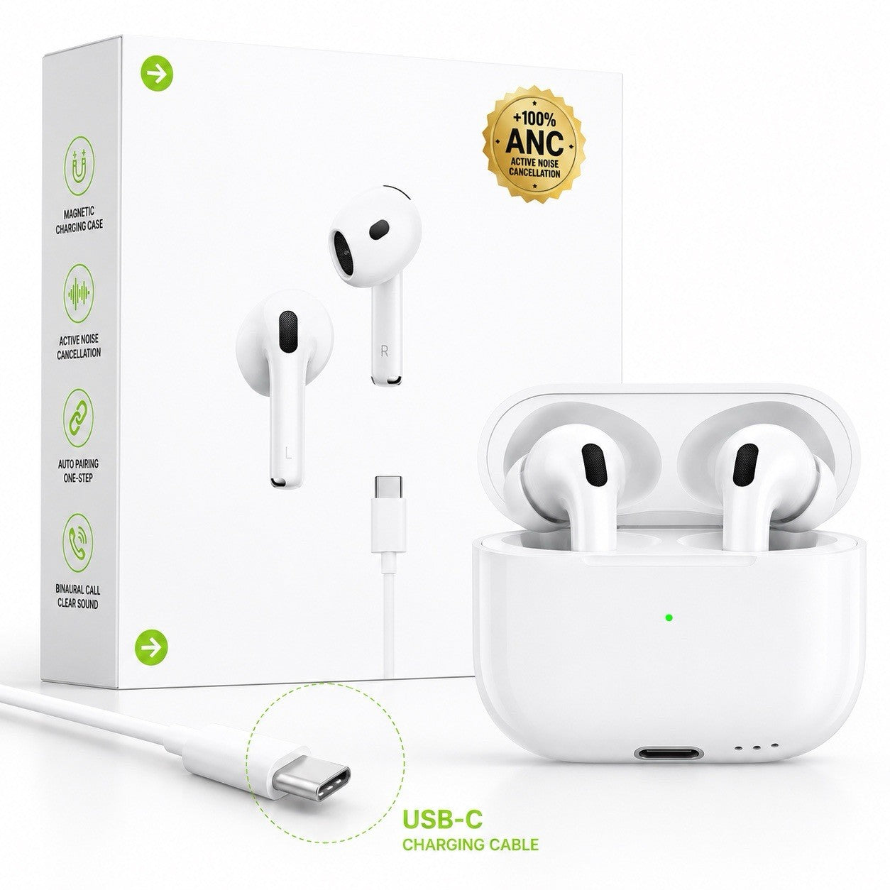 HOCO EW77 ANC True Wireless Earbuds Bluetooth 5.4 USB-C Charging Case White - Lumi and Leo