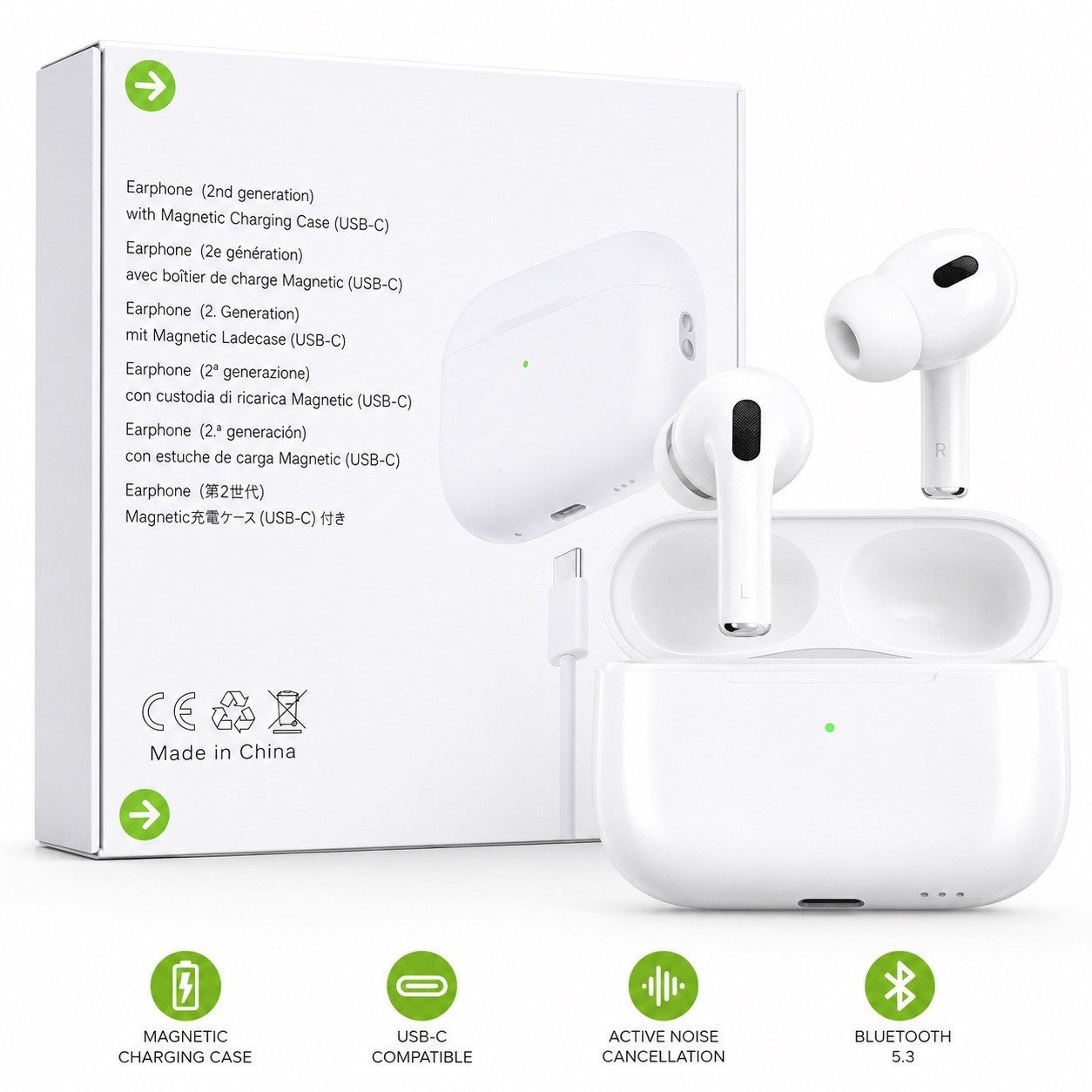 HOCO EW77 ANC True Wireless Earbuds Bluetooth 5.4 USB-C Charging Case White - Lumi and Leo