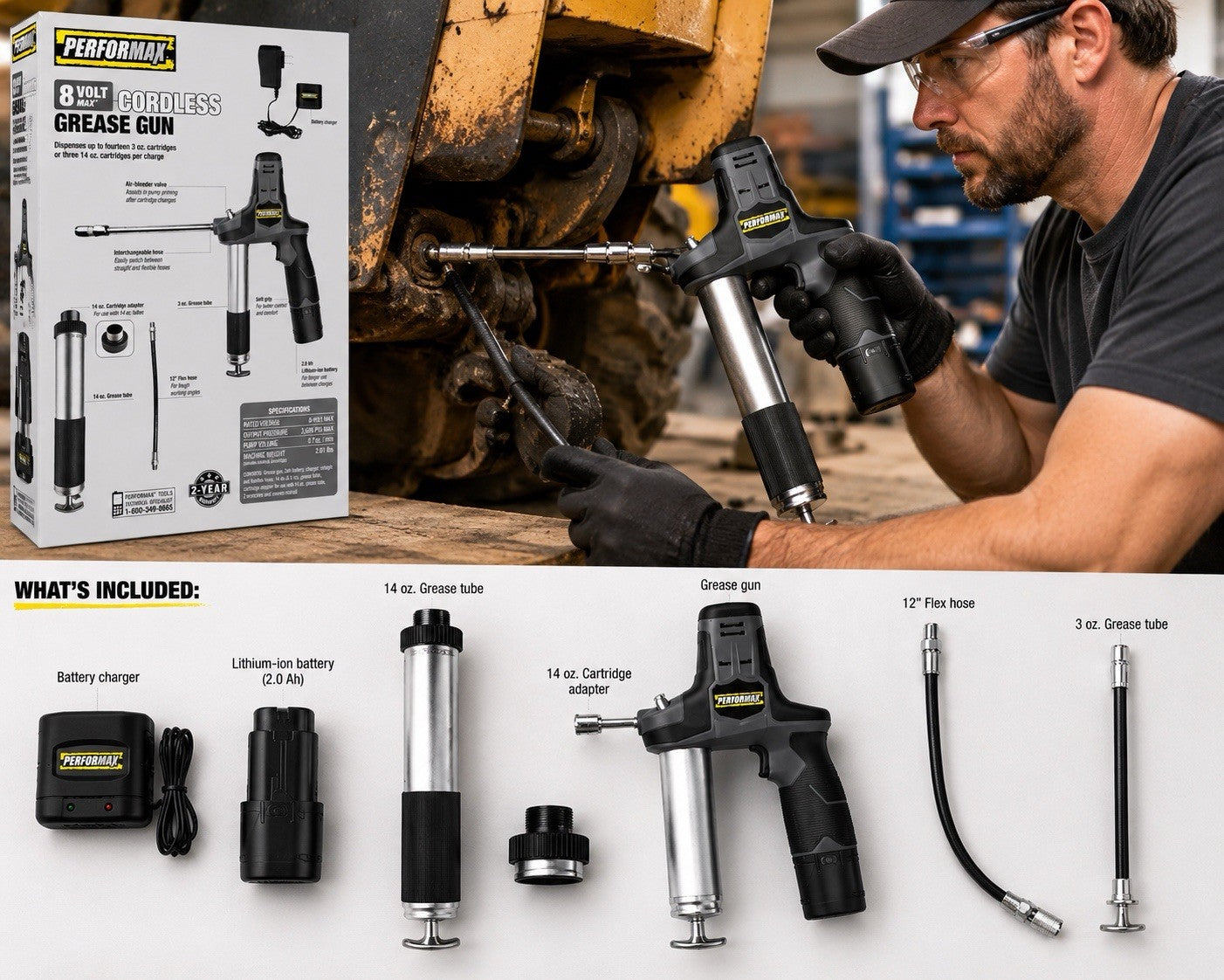 Heavy Duty 8V Cordless Grease Gun Kit