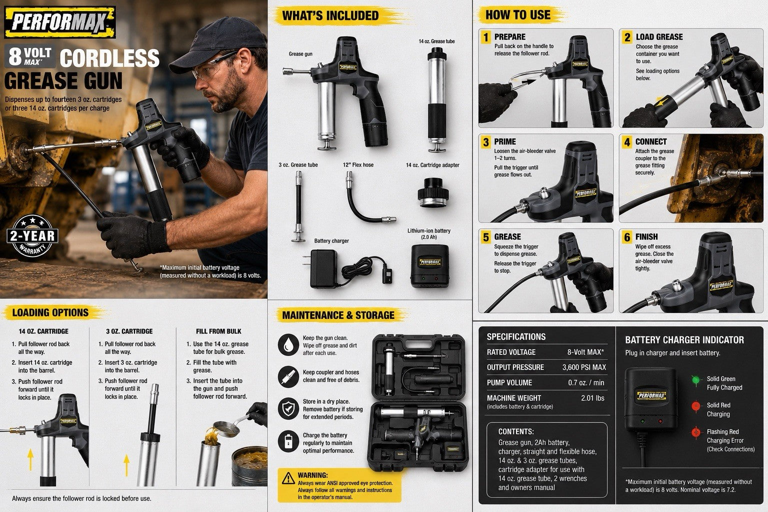 Heavy Duty 8V Cordless Grease Gun Kit