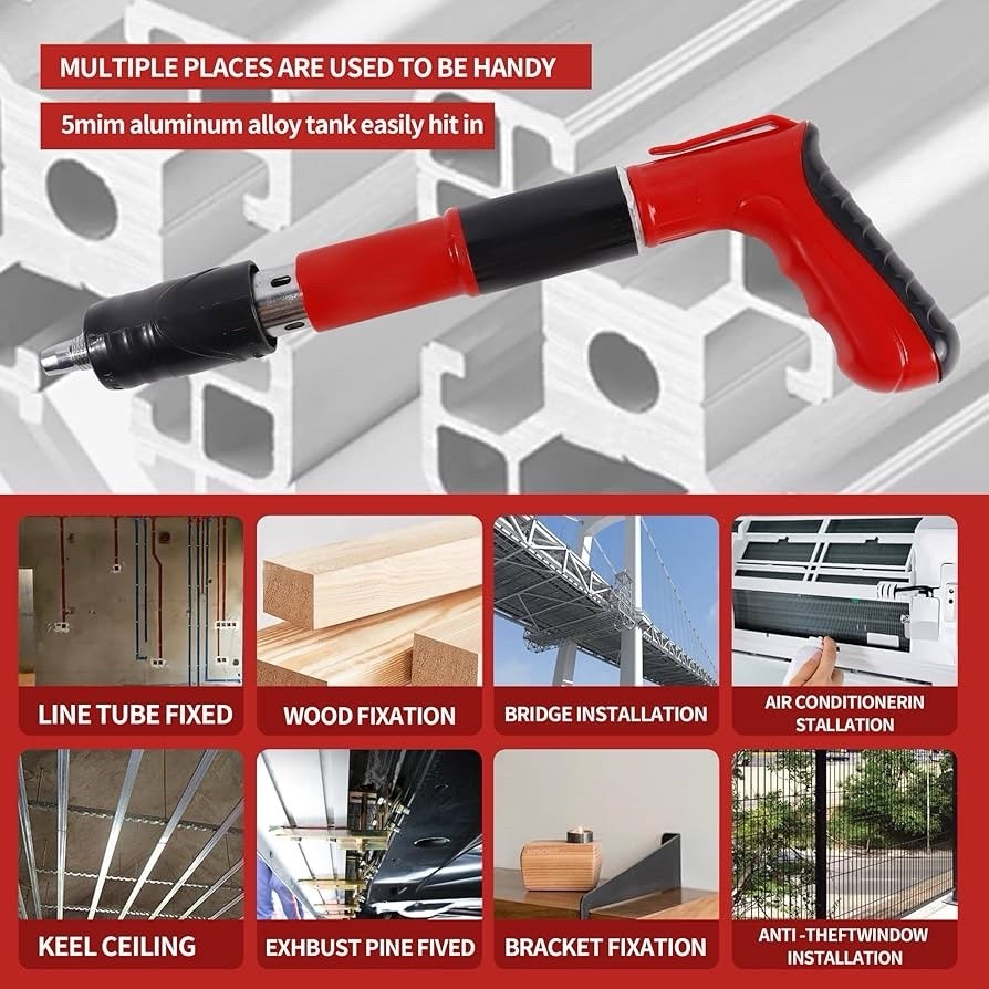 Heavy Duty Concrete Steel Nailer Gun Kit w/ 100 Nails & Safety Gear