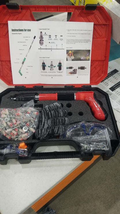 Heavy Duty Concrete Steel Nailer Gun Kit w/ 100 Nails & Safety Gear - Lumi and Leo