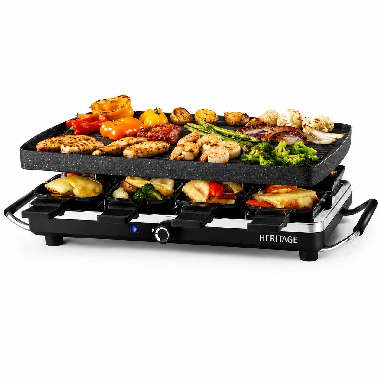 Heritage The Rock 8 Person Reversible Raclette Party Grill 2 in 1 Nonstick