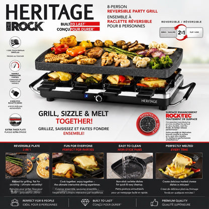 Heritage The Rock 8 Person Reversible Raclette Party Grill 2 in 1 Nonstick - Lumi and Leo