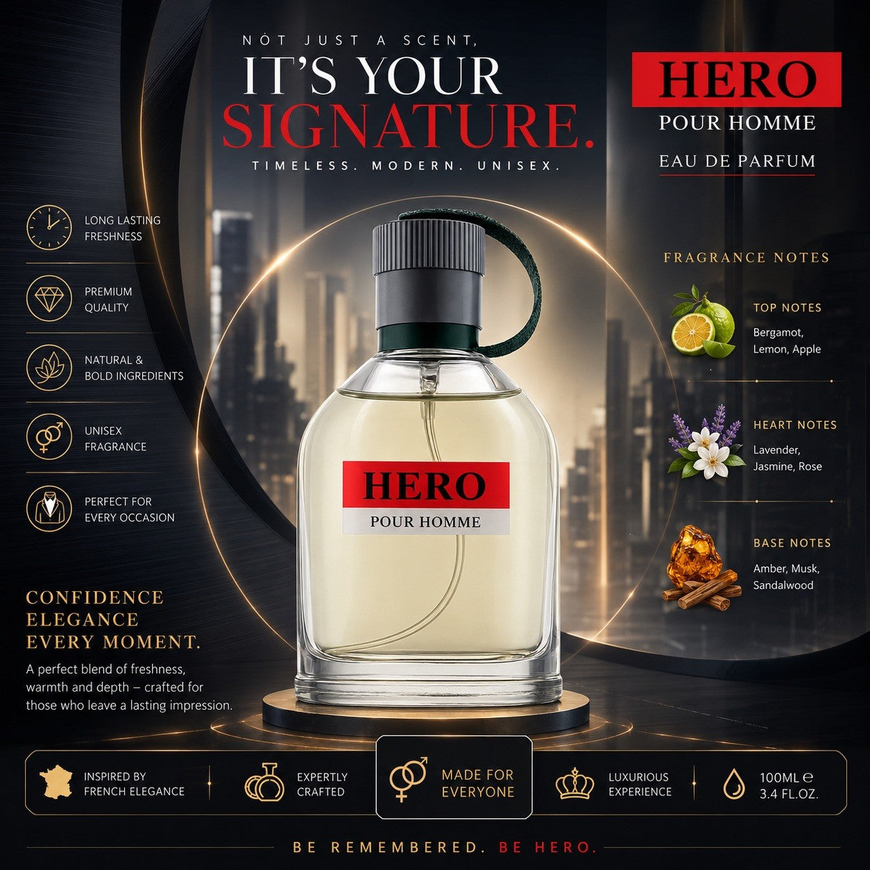 Hero Pour Homme Eau de Parfum 100ml Long Lasting Men’s Fragrance Spray