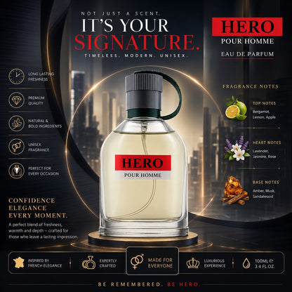 Hero Pour Homme Eau de Parfum 100ml Long Lasting Men’s Fragrance Spray - Lumi and Leo