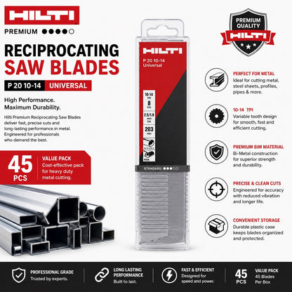 Hilti P20 10-14 Universal Reciprocating Saw Blades 8" BiM 45 Pack New - Lumi and Leo