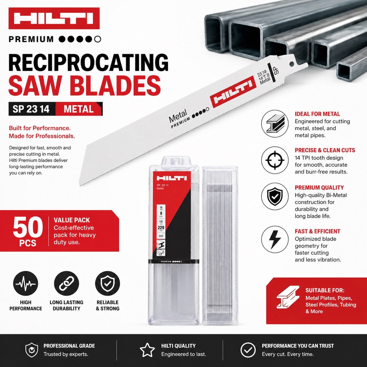 Hilti SP 23 14 Metal Reciprocating Saw Blades 9" 14 TPI BiM 50 Pack New - Lumi and Leo
