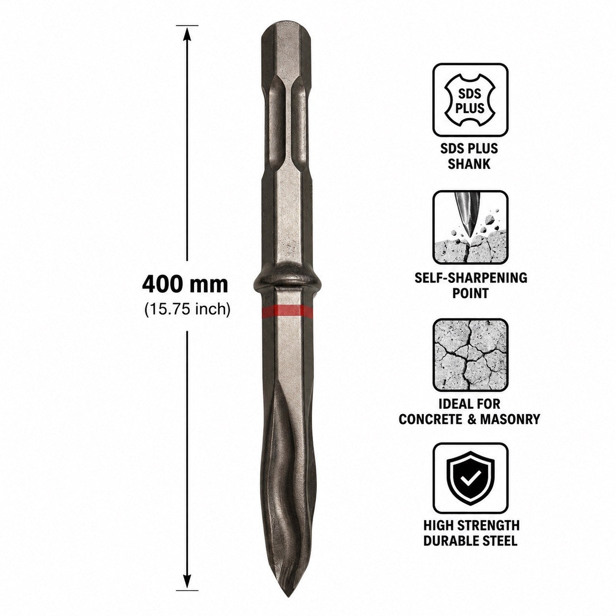 Hilti TE-HX SM 40 400mm SDS Plus Self-Sharpening Point Chisel Bit New