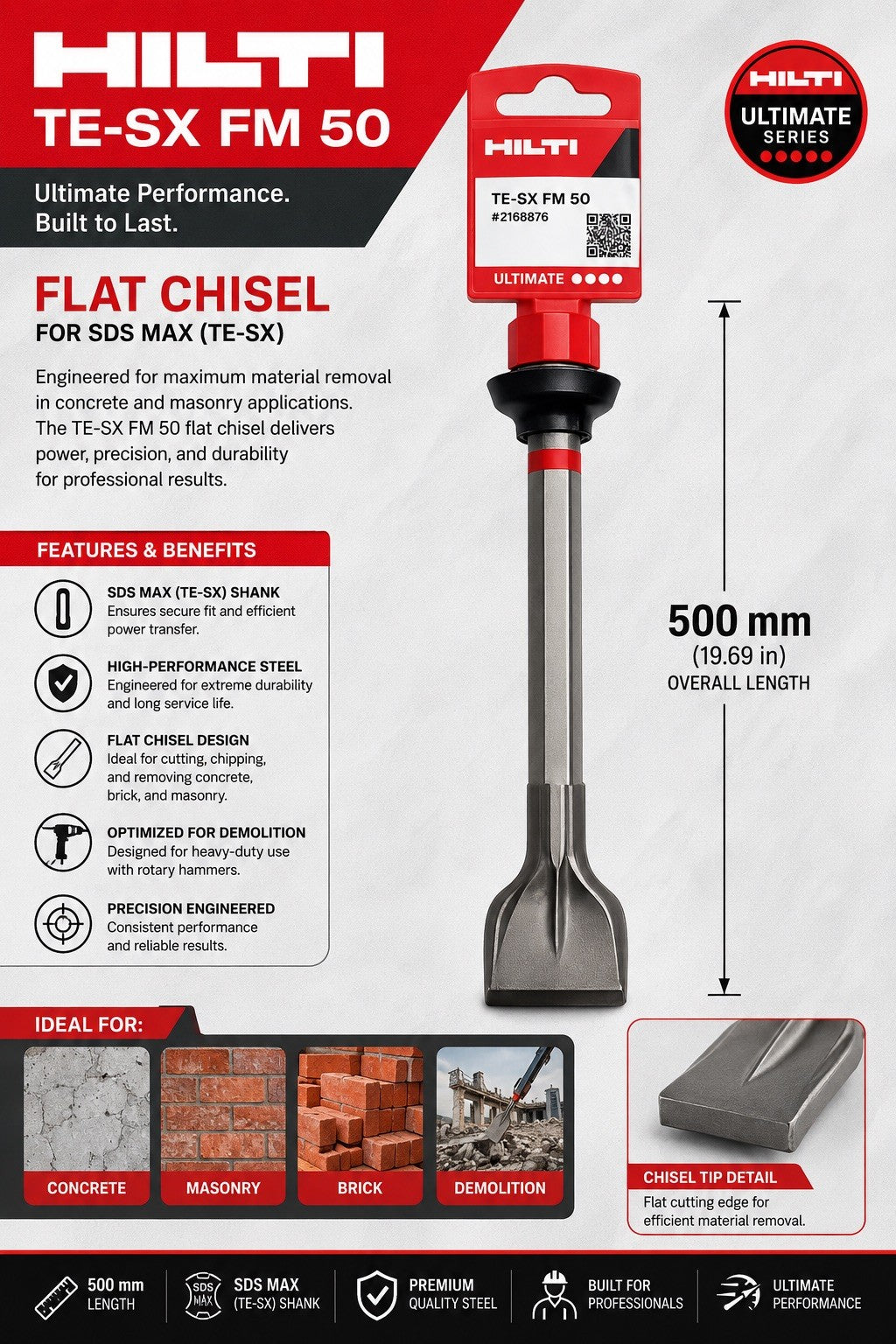 Hilti TE-SX FM 50 SDS Max 50mm x 500mm Flat Chisel Genuine New #2168876