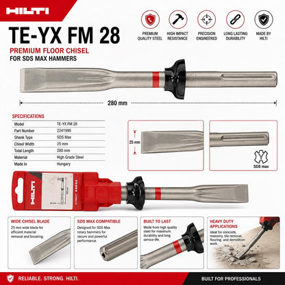 Hilti TE-YX FM 28 SDS Max Floor Chisel 25mm x 280mm Demolition Bit New - Lumi and Leo
