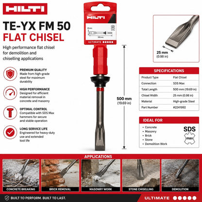 Hilti TE-YX FM 50 SDS Max Flat Chisel 25mm x 500mm Genuine New Demolition - Lumi and Leo