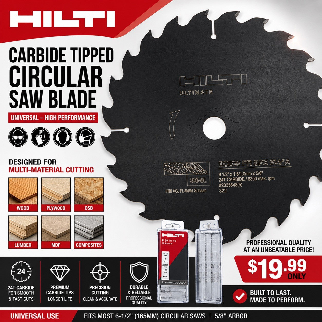 Hilti Ultimate 6-1/2" 24T Carbide Circular Saw Blade 5/8" Arbor New 5 pack - Lumi and Leo