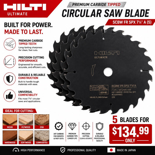 Hilti Ultimate 7-1/4" 24T Carbide Circular Saw Blade 5/8" Arbor New 5 pack - Lumi and Leo