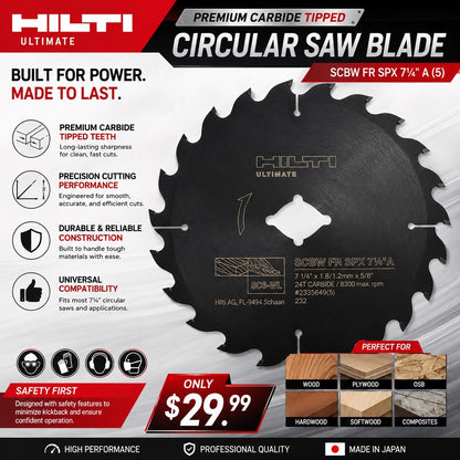 Hilti Ultimate 7-1/4" 24T Carbide Circular Saw Blade 5/8" Arbor New 5 pack - Lumi and Leo