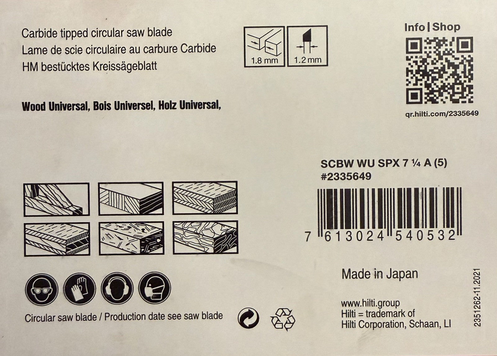 Hilti Ultimate 7-1/4" 24T Carbide Circular Saw Blade 5/8" Arbor New 5 pack