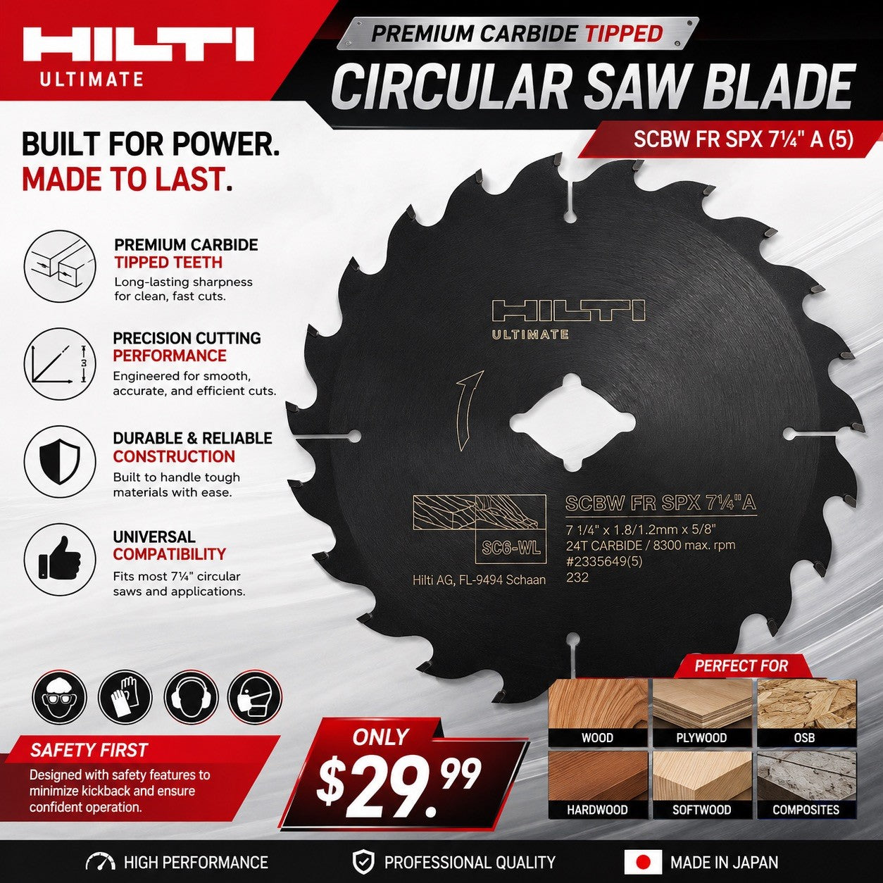 Hilti Ultimate 7-1/4" 24T Carbide Circular Saw Blade 5/8" Arbor New - Lumi and Leo