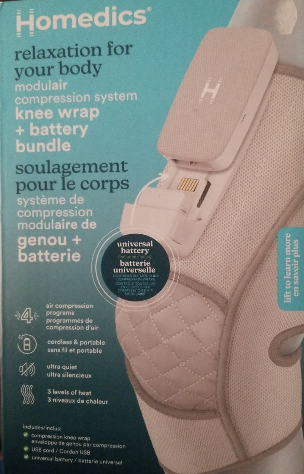 HoMedics Modulair Compression Knee Wrap Bundle SR-CMXK10H Cordless Heat - Lumi and Leo