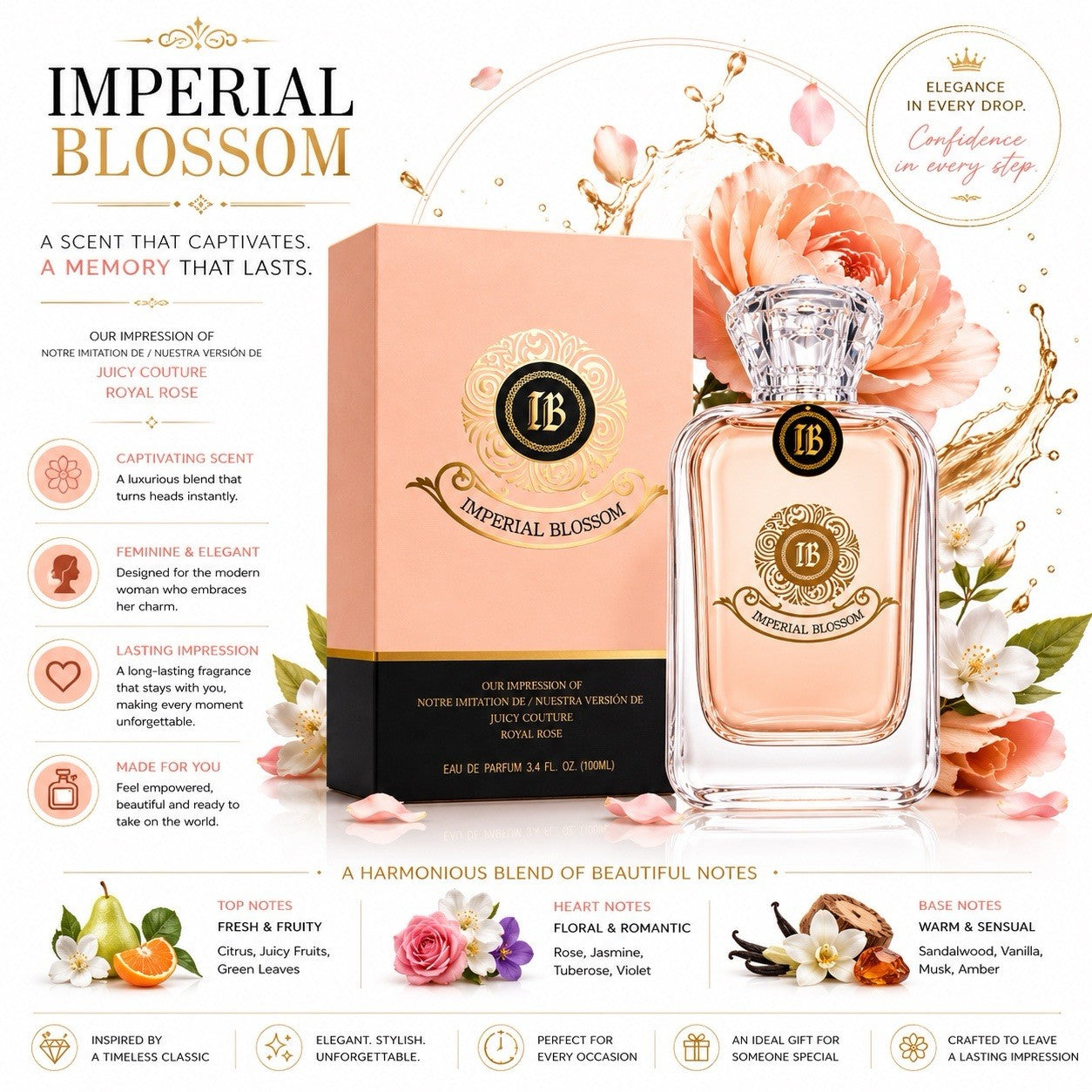Imperial Blossom Eau de Parfum 100ml for Women New in Box Royal Rose - Lumi and Leo