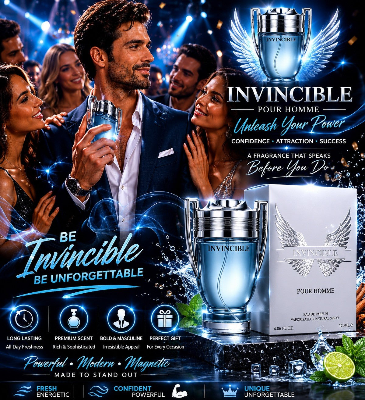 Invincible Pour Homme Eau de Parfum 120ml Men's Long Lasting Cologne Spray - Lumi and Leo