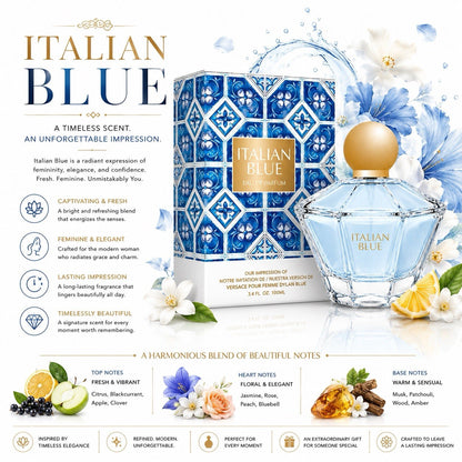 Italian Blue Eau de Parfum 100ml for Women New in Box Long Lasting Spray - Lumi and Leo