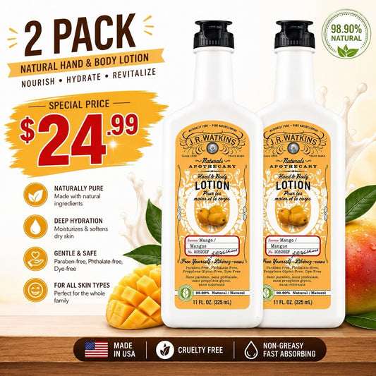 J.R. Watkins Mango Hand & Body Lotion 11 fl oz 2 Pack Natural Moisturizing - Lumi and Leo