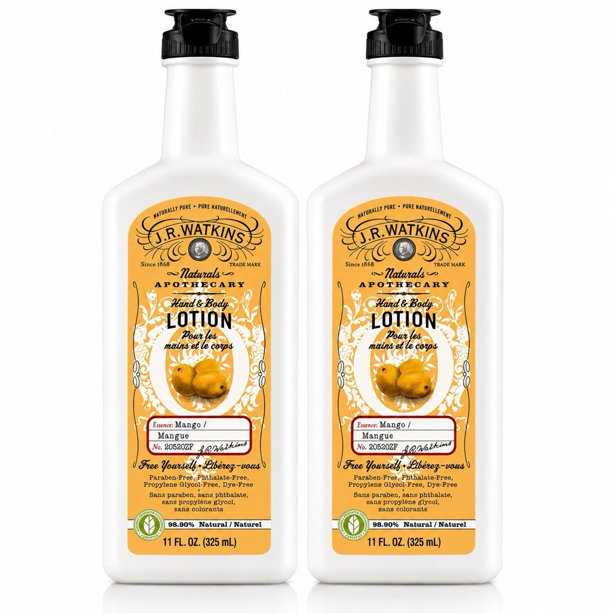 J.R. Watkins Mango Hand & Body Lotion 11 fl oz 2 Pack Natural Moisturizing - Lumi and Leo