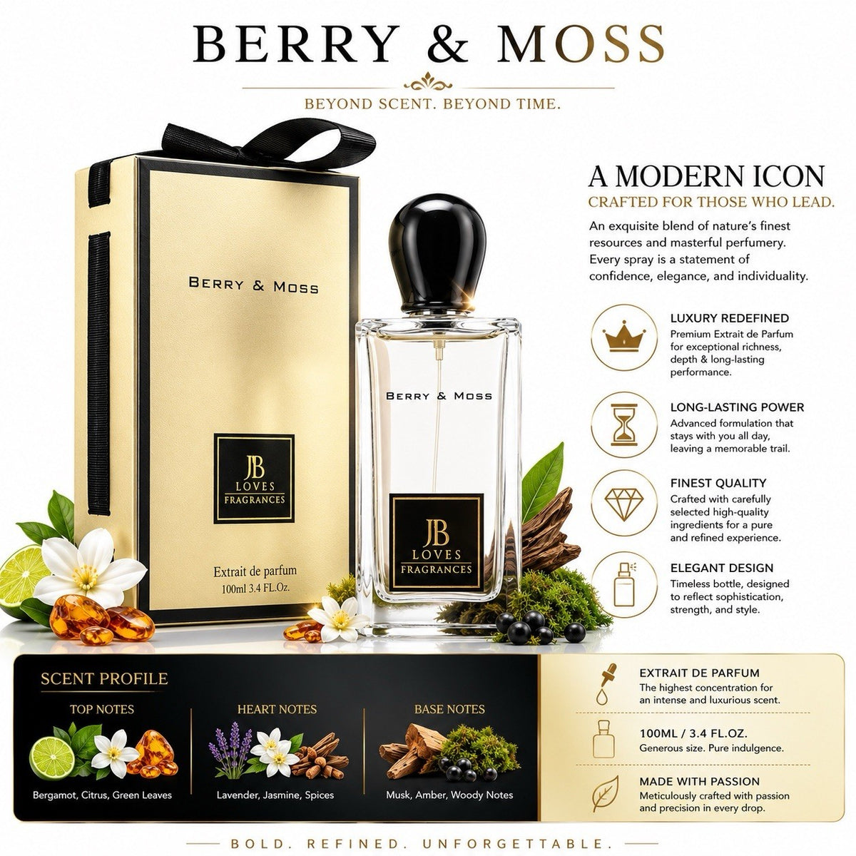JB Loves Berry & Moss Extrait de Parfum 100ml 3.4oz Unisex Fragrance Spray - Lumi and Leo