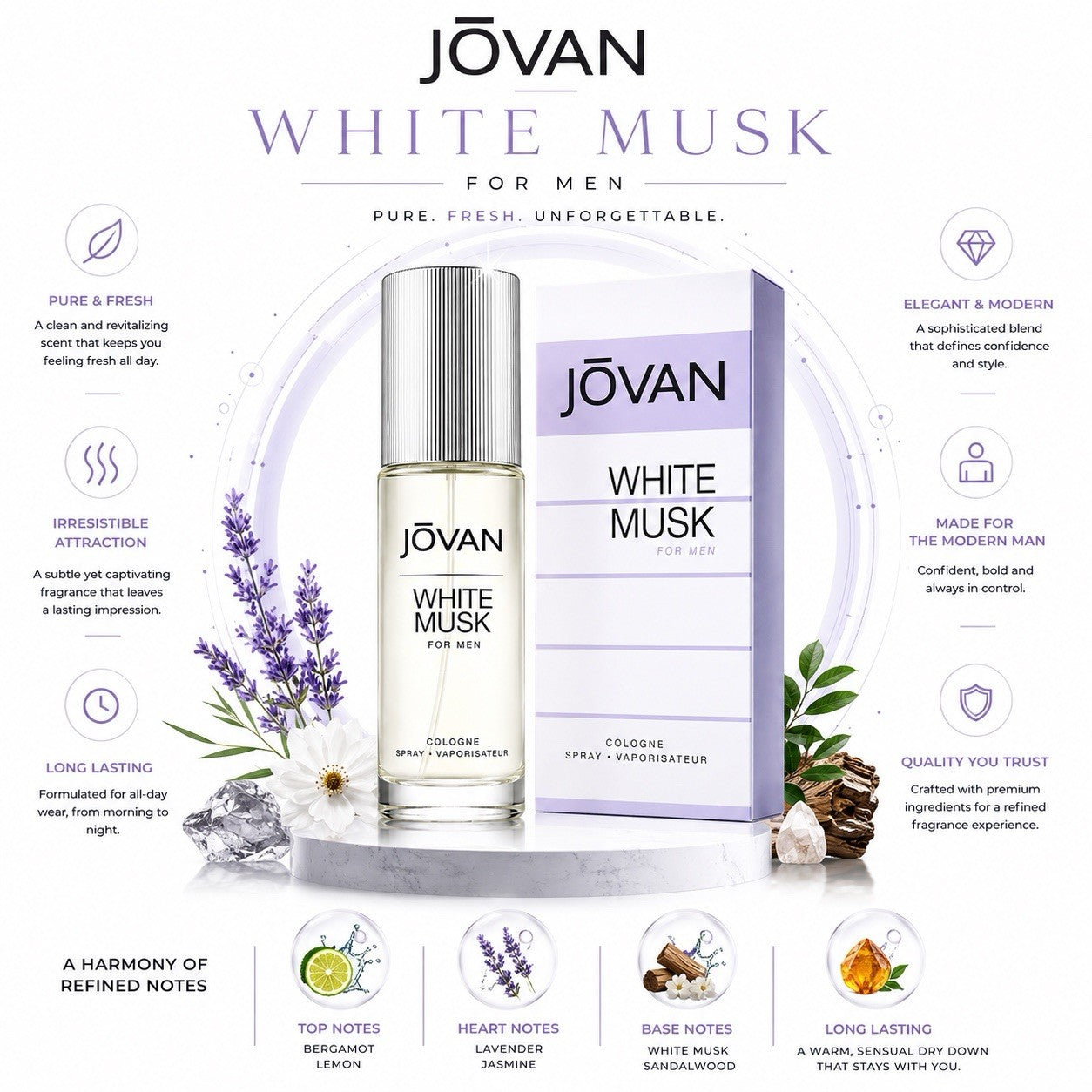 Jovan White Musk by Jovan for Men - 3 oz EDC Spray - Lumi and Leo