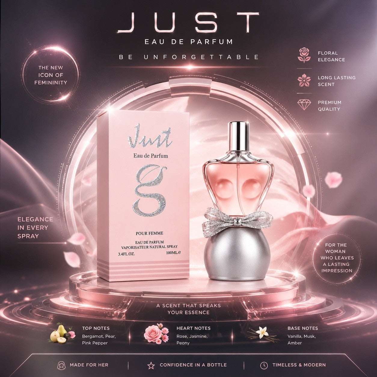 Just G Pour Femme Eau de Parfum 100ml Women's Perfume Long Lasting Fragrance - Lumi and Leo