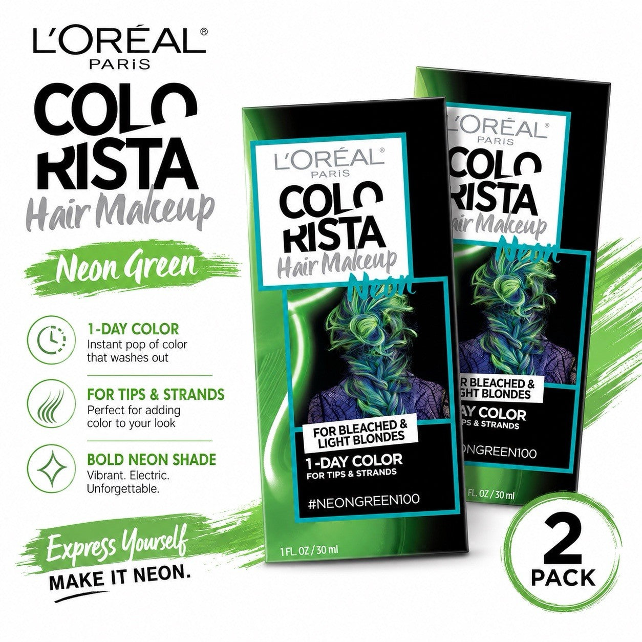 L'Oreal Paris Colorista Hair Makeup 1-Day Temporary Colour 30ml 2 Pack