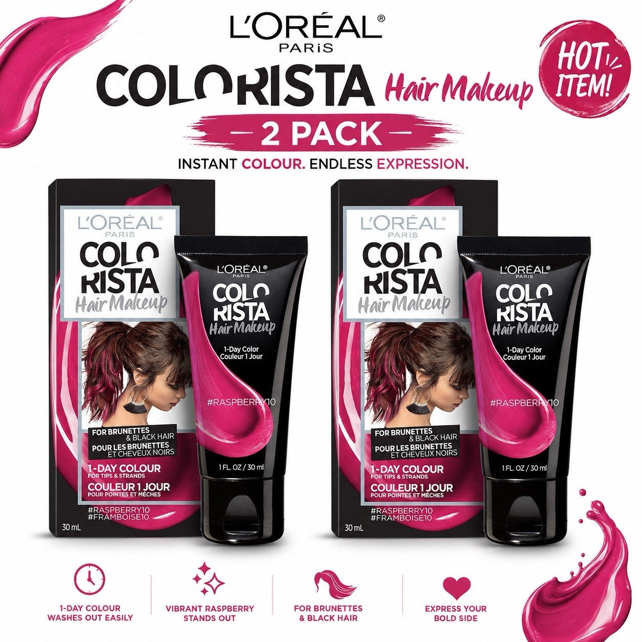 L'Oreal Paris Colorista Hair Makeup 1-Day Temporary Colour 30ml 2 Pack