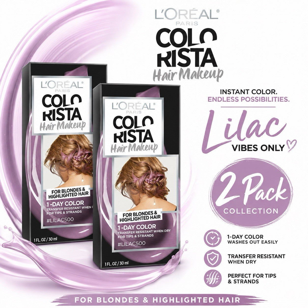 L'Oreal Paris Colorista Hair Makeup 1-Day Temporary Colour 30ml 2 Pack