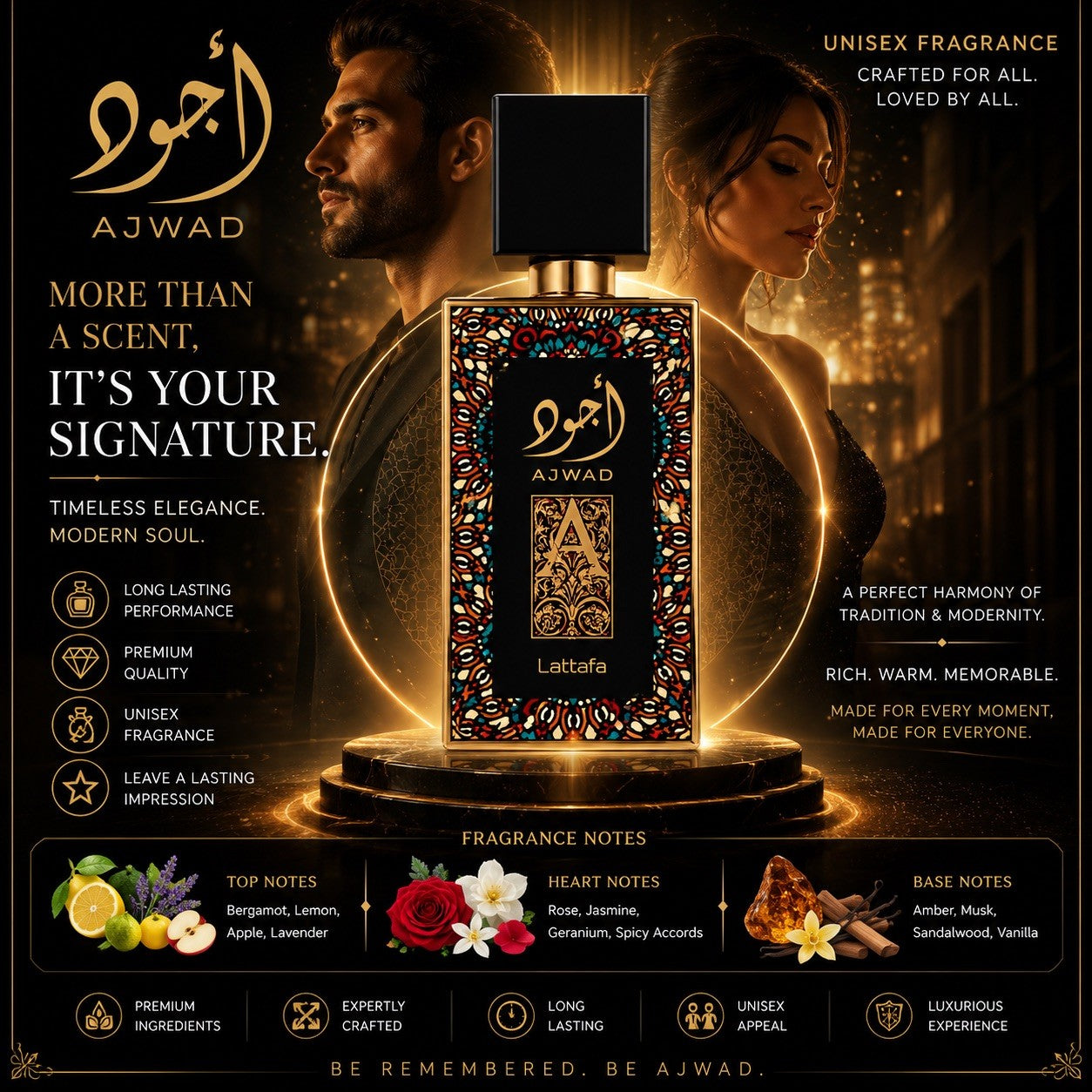Lattafa Ajwad Eau de Parfum 60ml Unisex Perfume Long Lasting Arabic Fragrance