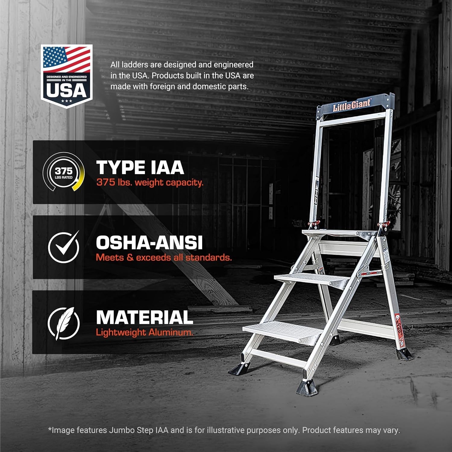 Little Giant Jumbo Step Folding Safety Step Stool Ladder Aluminum Heavy Duty