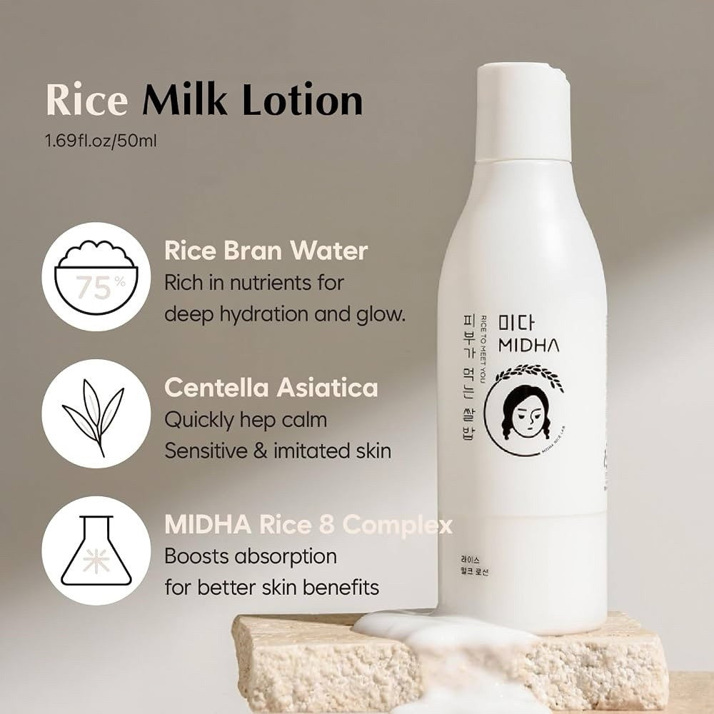 MIDHA Rice Milk Face Lotion - Skin Moisturizer for All Skin Types, Vegan, Unscen - Lumi and Leo