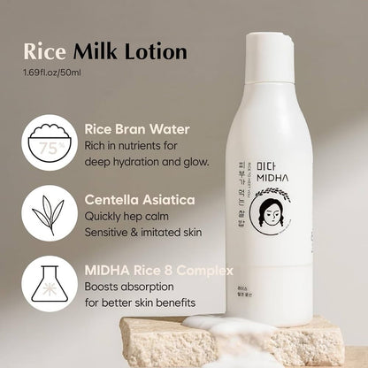 MIDHA Rice Milk Face Lotion - Skin Moisturizer for All Skin Types, Vegan, Unscen - Lumi and Leo