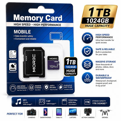 MORIC 1024GB HIGH SPEED MICRO SD CARD W/ADAPTER MEMORY CARD MOBILE CLASS 10 - Lumi and Leo