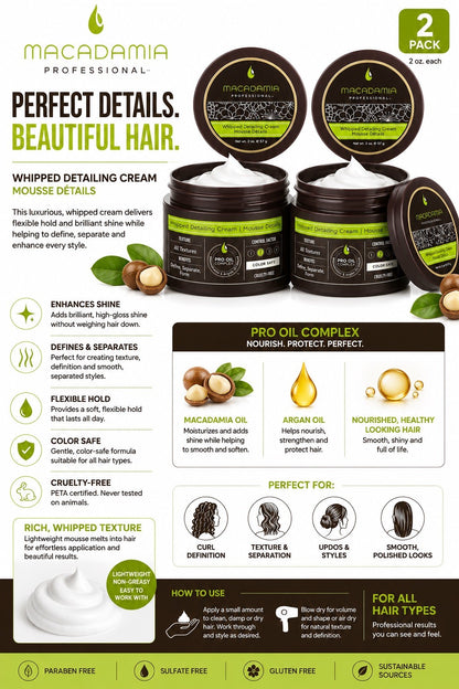 Macadamia Professional Whipped Detailing Cream 2oz Hair Styling Cream 2 Pack - Lumi and Leo