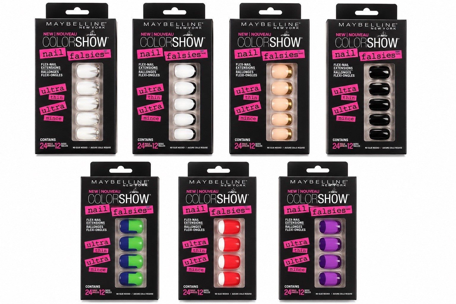 Maybelline Color Show Nail Falsies Press-On Nails 7 Pack Bundle 7 Styles New