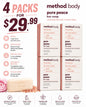 Method Body Pure Peace Bar Soap 4 Pack 6 Oz Each Bar Peony Rose Waters Pink Salt - Lumi and Leo