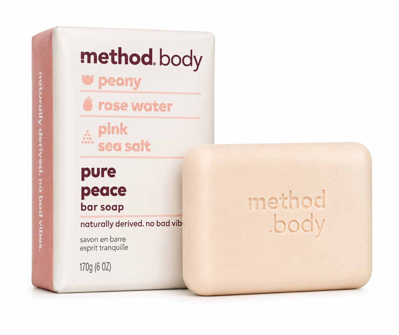 Method Body Pure Peace Bar Soap 4 Pack 6 Oz Each Bar Peony Rose Waters Pink Salt