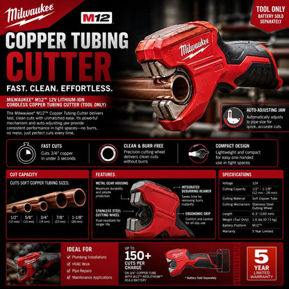 Milwaukee M12 Copper Tubing Cutter 2471-20 Tested & Working Tool Only - Lumi and Leo