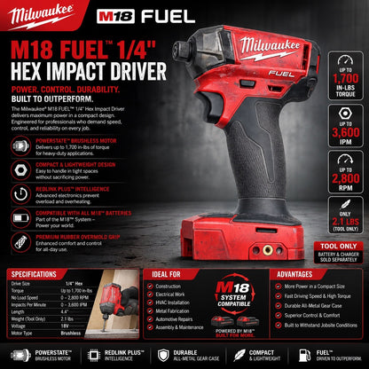 Milwaukee M18 FUEL 1/4" Hex Impact Driver Brushless Tool Only Tested Working - Lumi and Leo