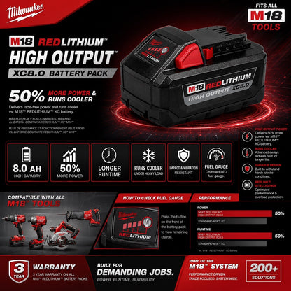 Milwaukee M18 REDLITHIUM HIGH OUTPUT XC8.0 18V 8.0Ah Battery 48-11-1880 New - Lumi and Leo