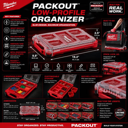 Milwaukee PACKOUT Low Profile Organizer 6 Bin IP65 Modular Storage Case New - Lumi and Leo