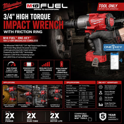 Milwaukee Tool M18 FUEL ONE-KEY 18V Li-Ion Brushless Cordless 3/4-inch - Lumi and Leo