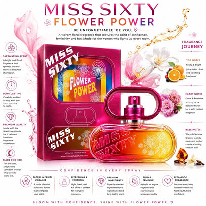 Miss Sixty Flower Power Eau de Toilette Women Perfume Spray Floral Fruity EDT - Lumi and Leo