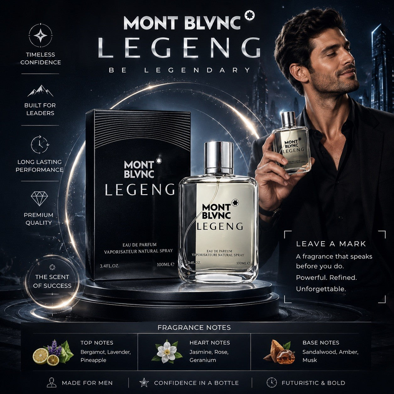 Mont Blvnc Legeng Eau de Parfum 100ml Men's Cologne Long Lasting Fragrance Spray