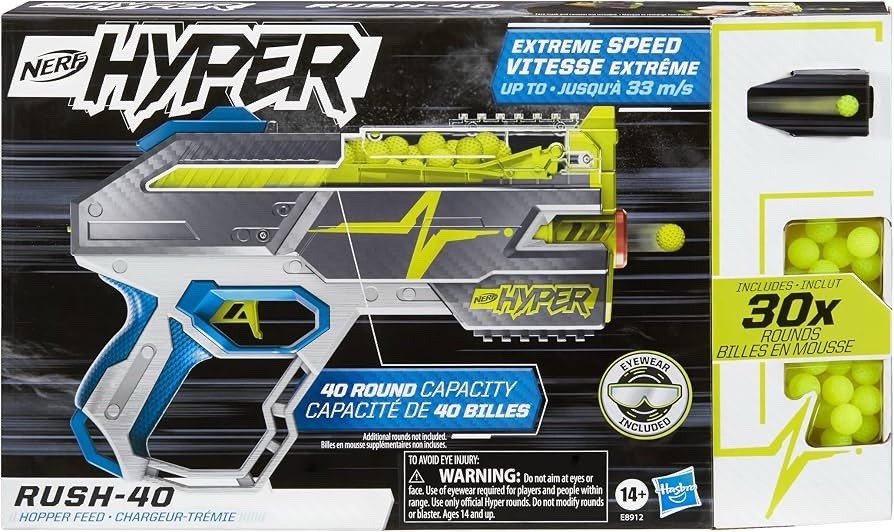Nerf Hyper Rush-40 Blaster 30 Hyper Rounds 40-Round Capacity - Lumi and Leo